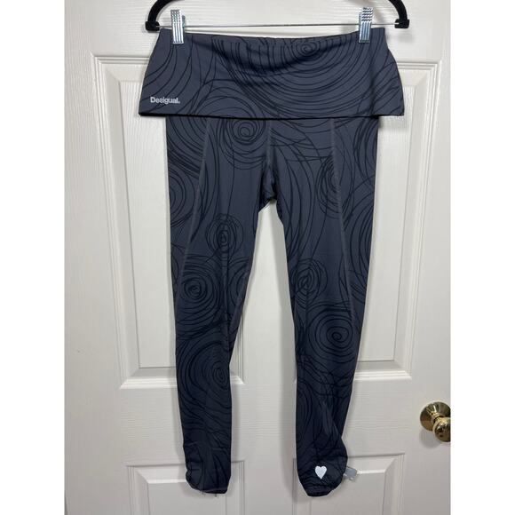 Desigual Celana Ketat Active Legging Fold Over Swirl Gray Womens Medium Designer - Picture 2 of 11